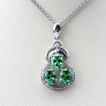 925 Silver Three Stones Green Clear Cubic Zircon Pendant Necklace (PSJ0377)