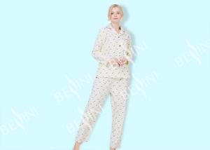 China 100% Cotton Flannel Womens Button Up Pajama Sets With Piping And Long Pants factory