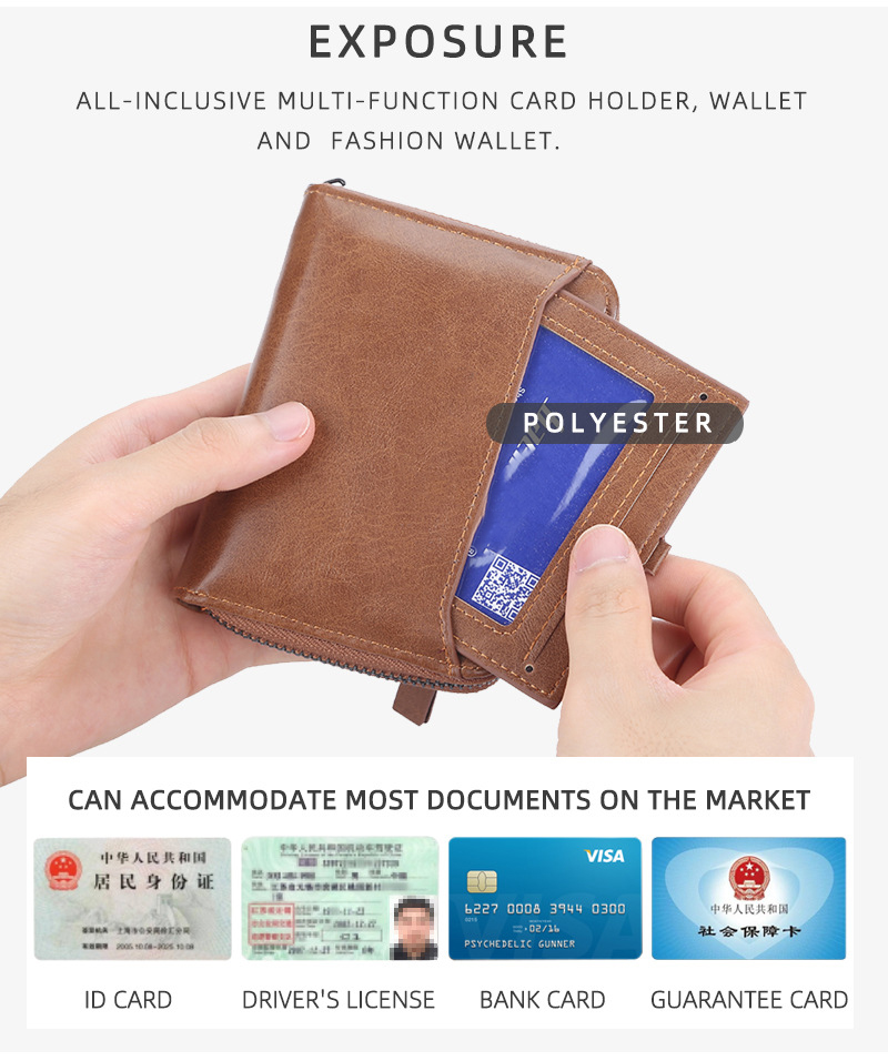 Zipper Closure Retro Handmade Man Purse for Vintage Retro Matte Genuine Leather Wallet