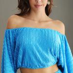 Polyester Women's Two Piece Jumpsuit Ruched Lantern Sleeve
