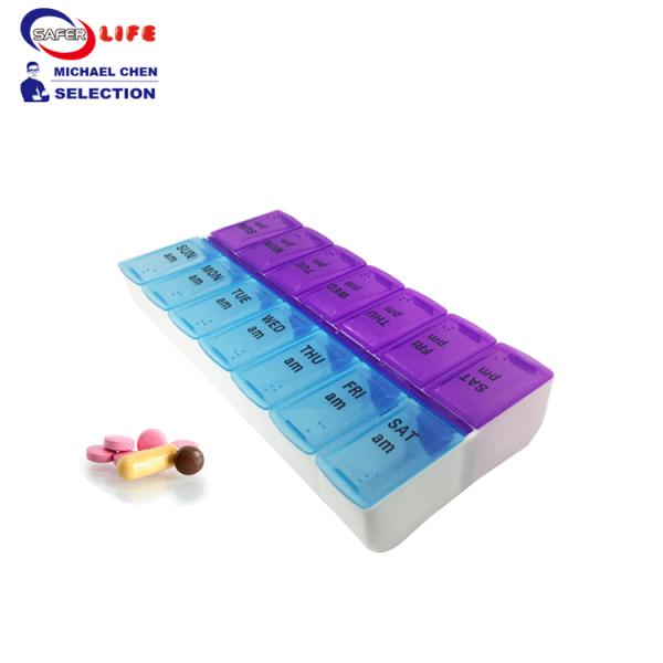 High quality Plastic 7 Days weekly Pill Box 14 Compartments daily use stock available reminder