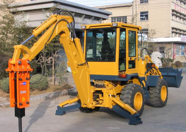 Small Hydraulic Backhoe Loader With Hammer Double Pumps Confluence 50KW Power
