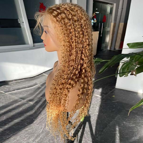 #27 Honey Blonde Human Hair Lace Wig Glueless Kinky Curly Full Lace