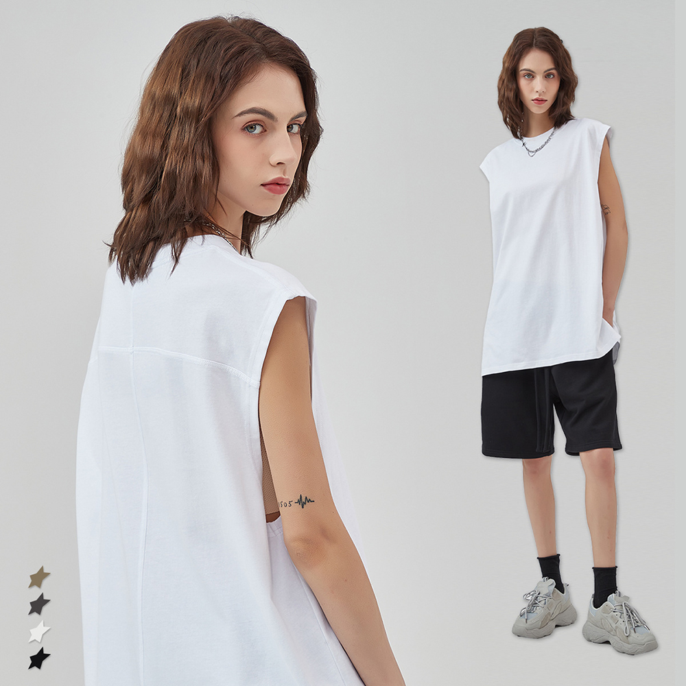 Sporty Basketball Sleeveless Slit Tank Top Custom 100% Cotton Black Mens Gym Customized