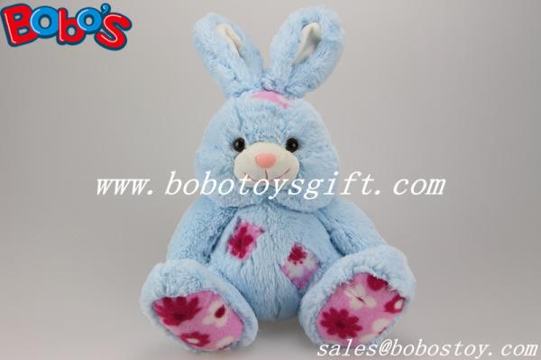 China 9.5" Cuddle Blue Rabbit Stuffed Toy With Flower Fabric Patch factory