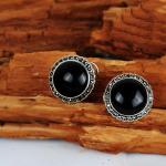 Thai Silver Jewelry 18mm Black Onyx with Marcasite Vintage Earrings (E11066)