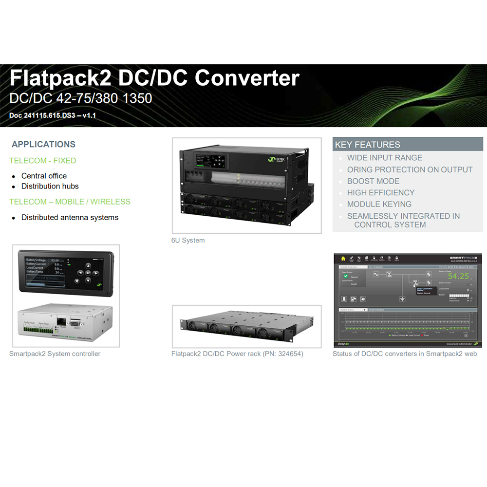 Eltek FP2 Flatpack2 DC/DC Converter 42-75V 380/1350 1350W P/N 241115.615