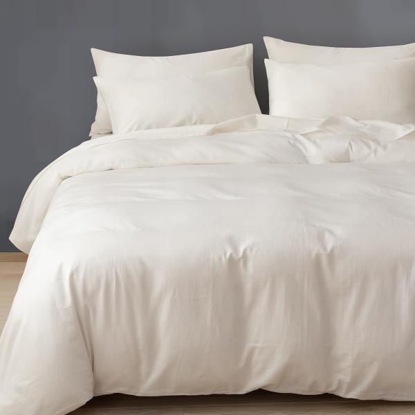 Long Staple Cotton Organic Fabric Density Bedding Set Cream 3Pcs Duvet Cover 100