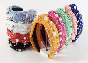 China Fashion multicolor knotted wide elastic headbands nail-beaded drill bit hooped hair accessory Yiwu wholesale factory