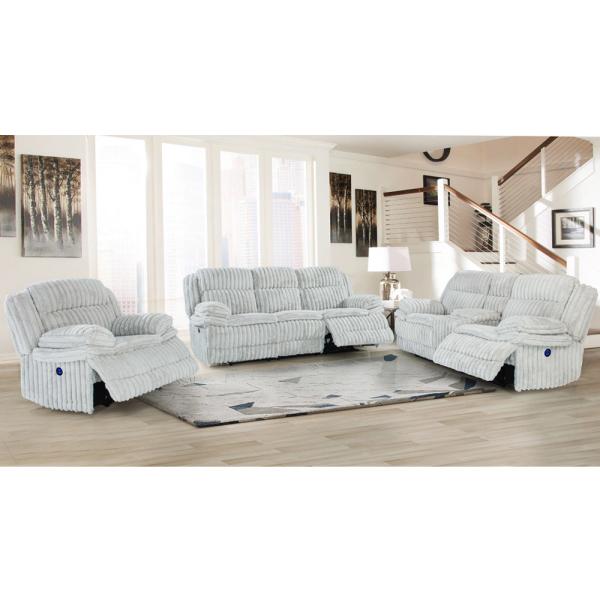 Power Recliner Sofa set with Power Recliner Seats and Storage Box, Gray Corduroy