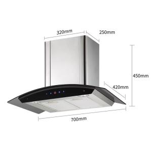 China Wall Mounted Curved Glass Cooker Hood Kitchen Smoke Extractor factory