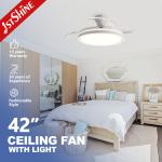 Flush Mounted 42" Retractable Ceiling Fan Light DC Motor 6 Speed Remote Control