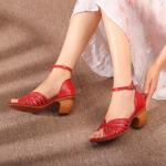 HZM010 Leather Sandals Women'S Summer New Style Thick Heel Casual All-Match