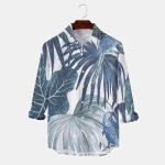 Fashion Trend Men′s Printed Hawaiian Resort Long-Sleeved Men′s Shirt.