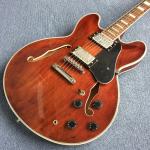Hollow body jazz electric guitar, Double F holes Chestnut skin electric guitar