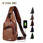 Usb Rechargeable Chest Bags PU Men's Casual Waterproof Multifunctional Chest Bag