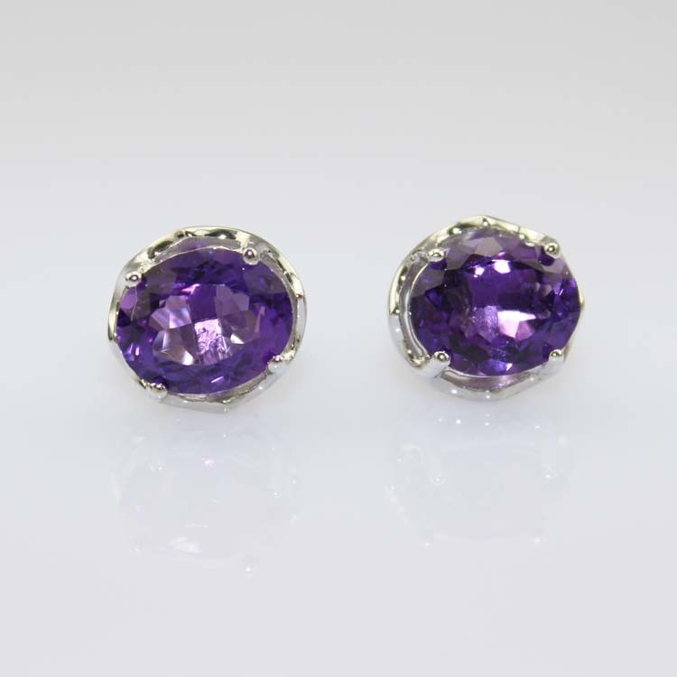 925 Silver Jewelry 8mmx10mm Oval Dome Purple Cubic Zircon Earrings(PSJ0434)