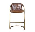 Soft Tan Brown Leather Counter Height Stool Iron Frame Bar Furniture Vintage