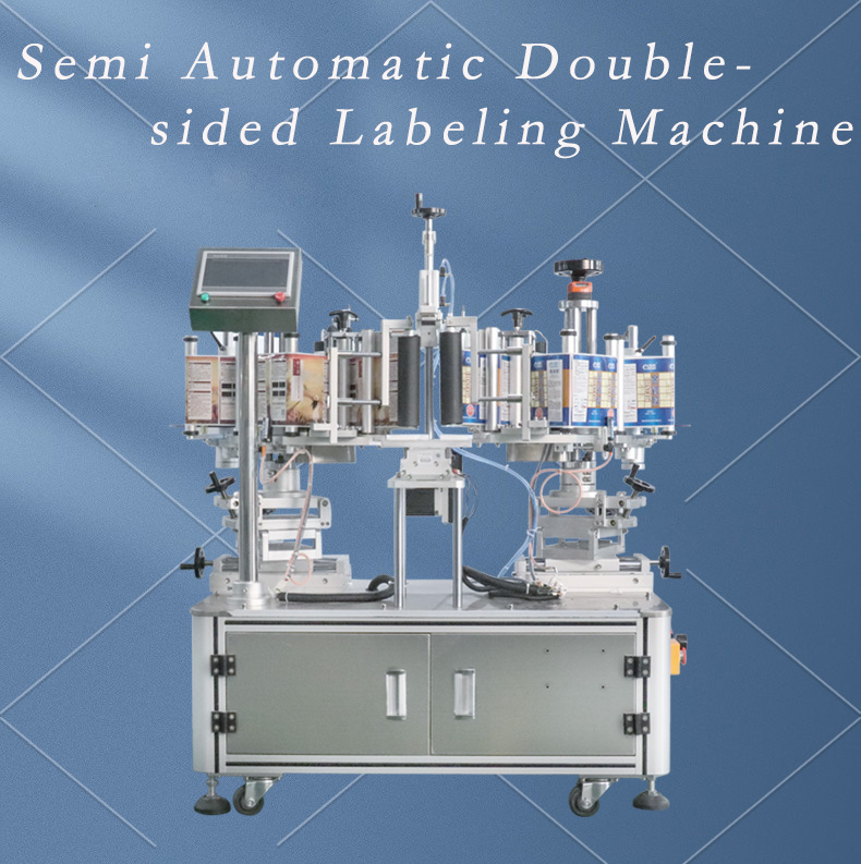 FK909 Semi Automatic Double Sides Flat Bottle Sticker Labeling Machine For Drum Barrel Can Jar