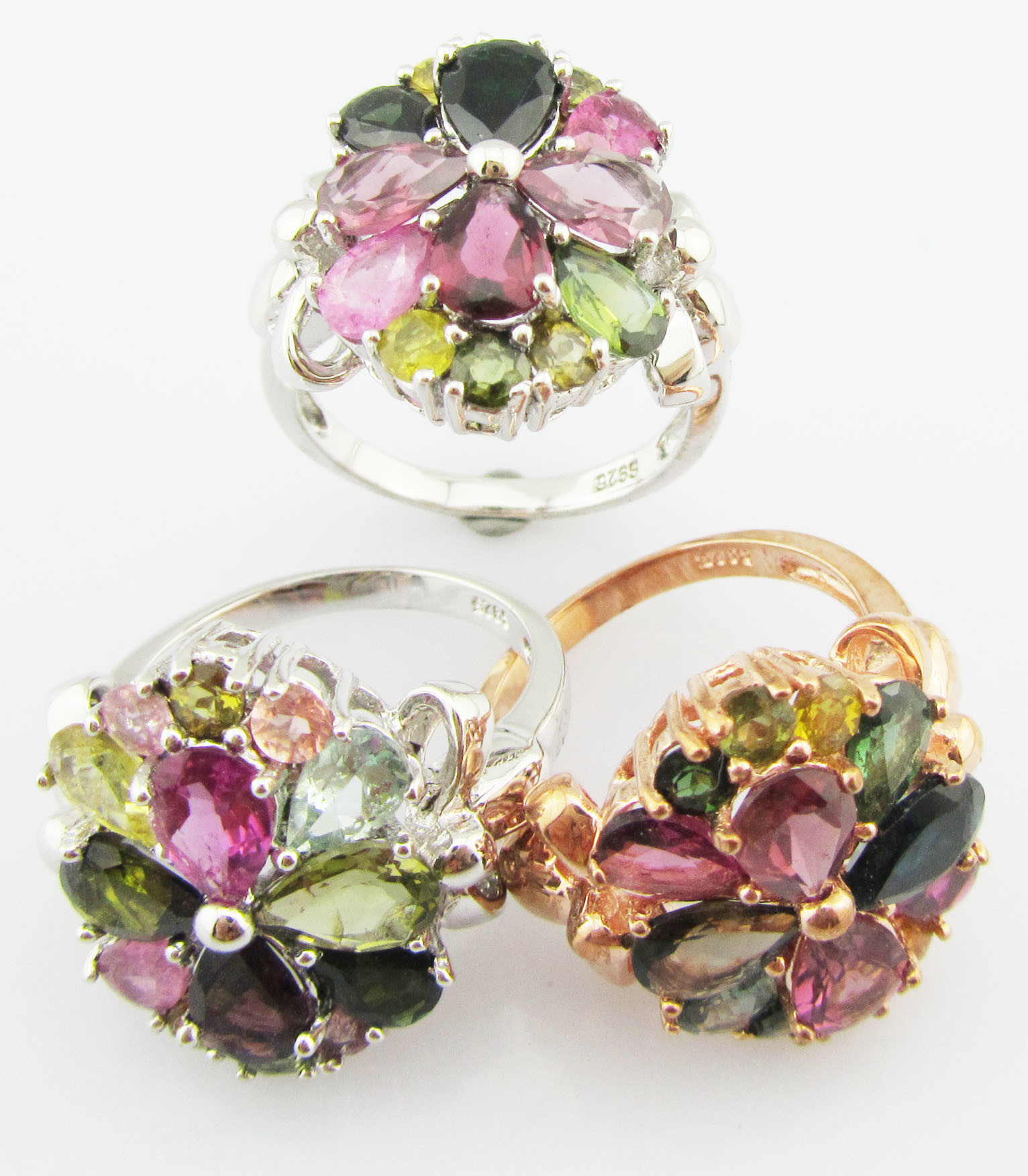 Colorful Tourmaline 925 Silver Gemstone Rings Womens Stylish Tourmaline Stone Jewelry