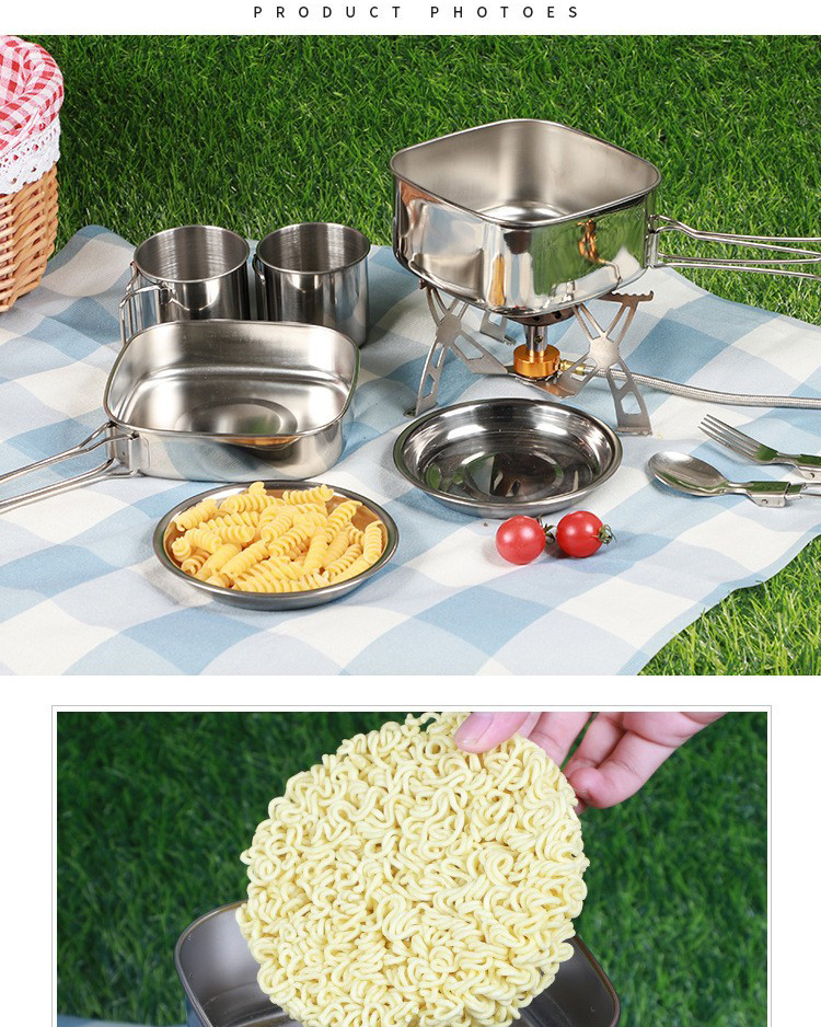 Lightweight Backpacking Outdoor Kitchen Picnic Pot Pan Stainless Steel 6 PCS Camping Cookware Set For Out Door Hiking