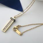 Fashion Jewelry Stainless Steel Square Diamond Necklace, Gold Plated necklace