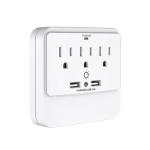 Wall Power Socket And Wall Tap One Input 3 Outlet 2 USB Surge Night Light UL cUL