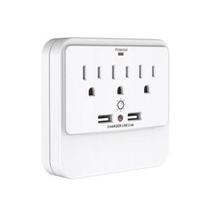 China Wall Power Socket And Wall Tap One Input 3 Outlet 2 USB Surge Night Light UL cUL passed factory