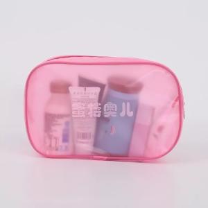 China Pink Makeup PVC Plastic Bag With Magic Tape And String Craft Sewing Surface factory