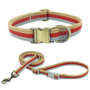 China Engraved Bronze Alloy Buckle Rope Dog Leash 3 Color Webbing Collar And Leash Set factory