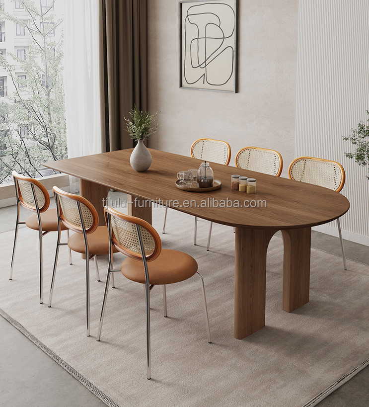 Modern Nordic Home Furniture Solid Wood Rectangular Dining Table with Walnut