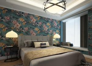 China Beautiful Green Washable Vinyl Wallpaper with Retro Vantage Floral Pattern factory