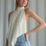 Temperament Hanging Neck Dewback Chiffon Pure Color Blouse Woman