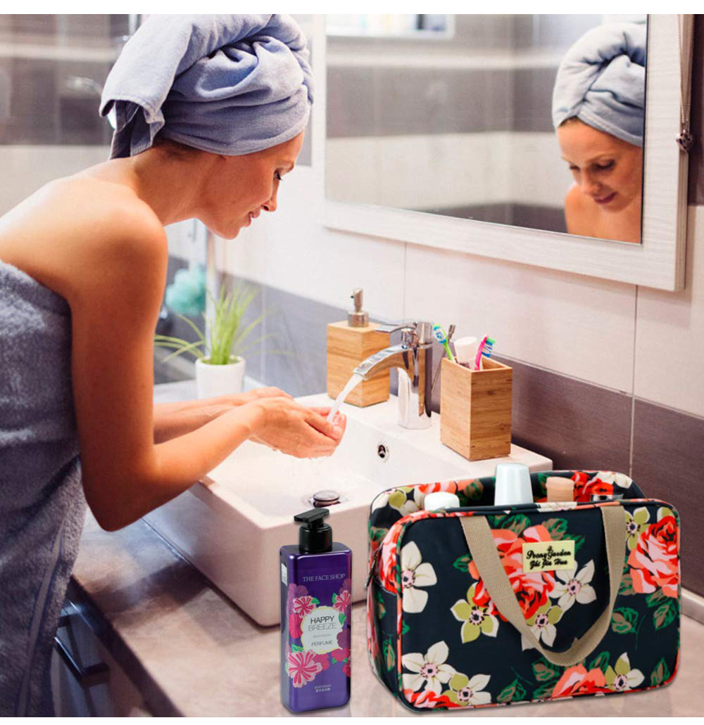 Floral Oxford Cosmetic Toiletry Bag For Women