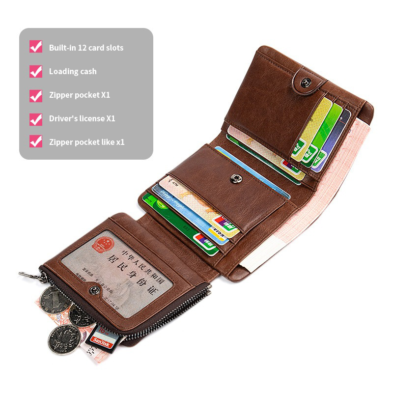 Multi-Function Large Capacity Men's Wallet in Retro Casual Style with RFID Protection