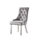 Velvet Tufted 54x64x100cm Gray Upholstered Dining Chairs Stainless Steel Foot