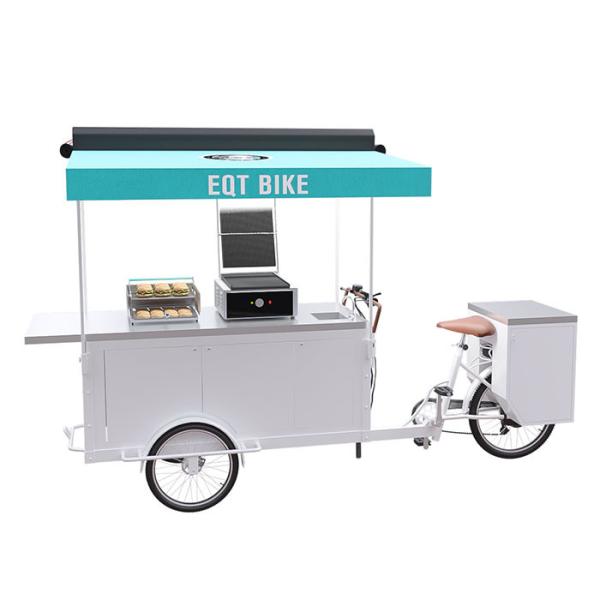 Wooden Box Street Food Cart Three Wheels Stable Structure With Food Safe