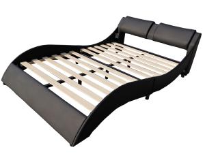 China Double Queen Size LED Upholstered Bed Frame With PU Leather Black factory