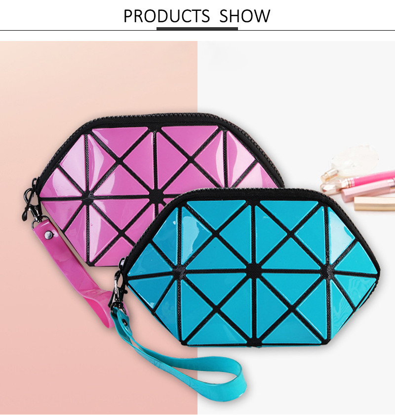 Break Resistant Geometric Diamond Lattice PU Clutch Makeup Bag