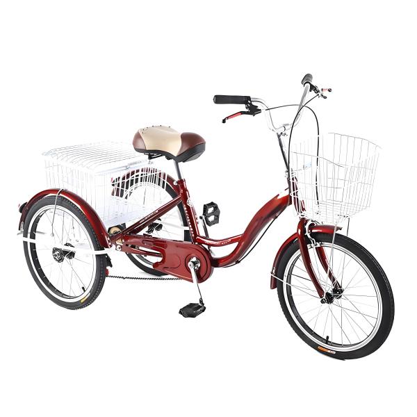 Hand Brakes Steel 20 Inch Tricycle / Three Wheel Bike For Adults Front And Rear