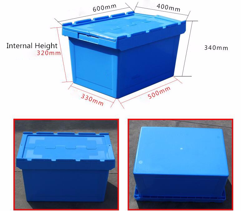 wholesale plastic nested and stacked hinged container with lid fruit box crates