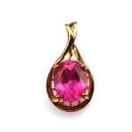 Rose Gold Plated 925 Silver Jewelry Oval Pink Cubic Zircoina Pendant(PSJ0392)