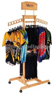 China T Shirt Wood Clothing Store Fixtures Retail Display Shelves With Casters factory
