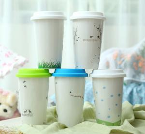 China high quality white porcelain travel mug/coffee mug with PP cap factory