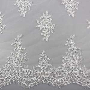 China Floral Embroidery Eyelash Corded Lace Fabric For Bridal Wedding Dresses factory