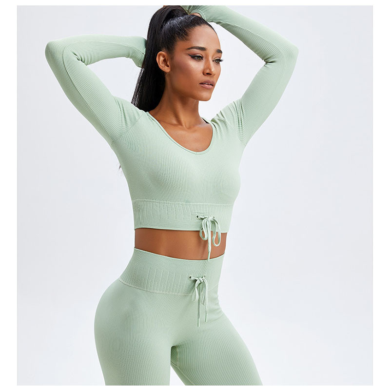 Ribbed Women's 2 Piece Workout Set Scrunch Butt Leggings With Crop Top