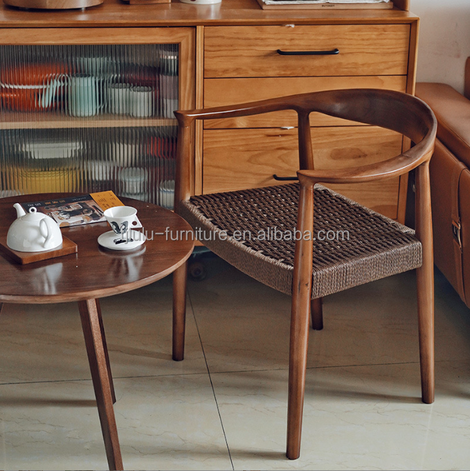 Home Furniture Modern North European Style Woven Cord Dining Chairs with Rubber Wood Frame