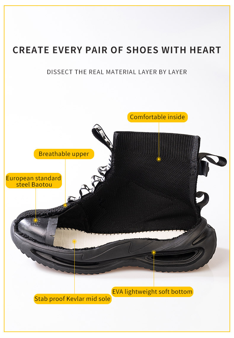 OEM Security Work Boots With Mid-cut Flying Knit Safety Boots And European Standard Steel Toe