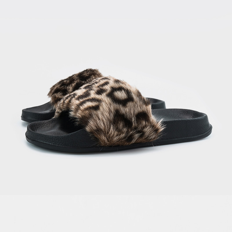 Lady Indoor/Outdoor Slide , Lady Faux Fur Slide , Lady Leopard Faux Fur Slide