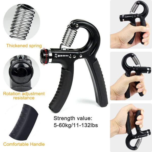 Black 5 Piece Hand Grip Exercise Set Adjustable Hand Gripper Finger Trainer Grip Ring Stress Relief Ball For Forearm And Finger Strength